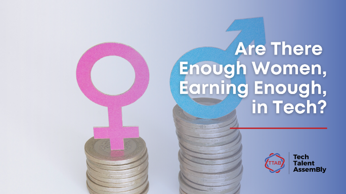 Gender equality_women in tech_ salary wage gap singapore_male and female symbol on unequal coin stacks
